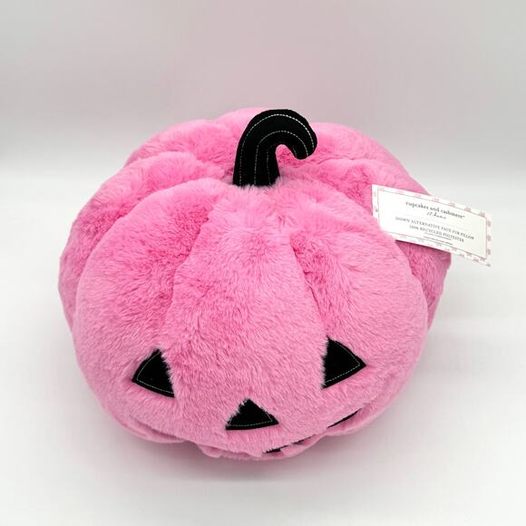 Cupcakes & Cashmere Plush Pink 3D Koda Jack O Lantern Pumpkin Pillow Halloween - Picture 2 of 5